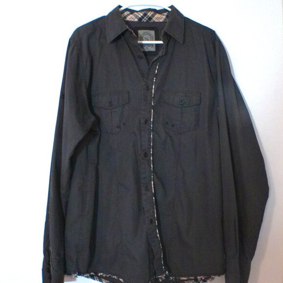v & S Other - V&S Black Button Down Shirt – Men’s XXL – Plaid Trim Raw Hem